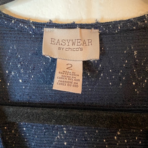 Chico’s Easywear Navy Chevron Shimmery Open Front Cardigan Size 2/Large - Picture 3 of 10